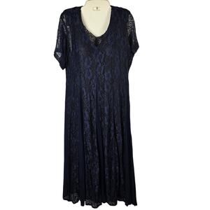 🌙 Nostalgia Navy Lace Floral Maxi Dress - Small